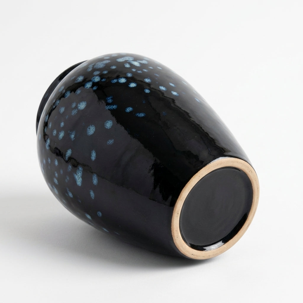 Obsidian & Blue Speckled Ceramic Vase
