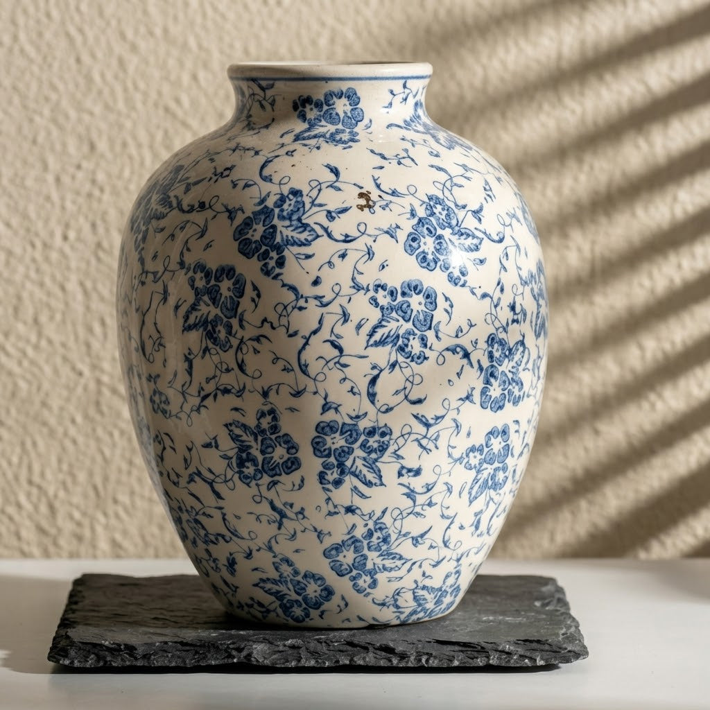 Antique-Style Blue and White Floral Crackle Glaze Vase