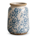 Rustic Blue & White Floral Crackle Glaze Vase