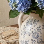 Vintage Grey-Blue Floral Crackle Glaze Handled Vase
