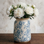 Rustic Blue & White Floral Crackle Glaze Vase
