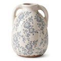 Vintage Grey-Blue Floral Crackle Glaze Handled Vase