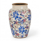 Antique-Style Blue and Pink Floral Ceramic Vase