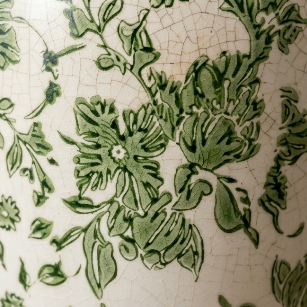 Vintage Green Floral Crackle Glaze Vase