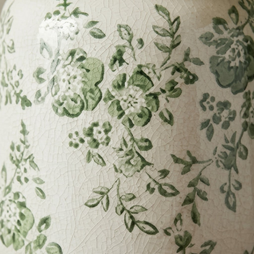 Rustic Sage Green Botanical Crackle Glaze Vase