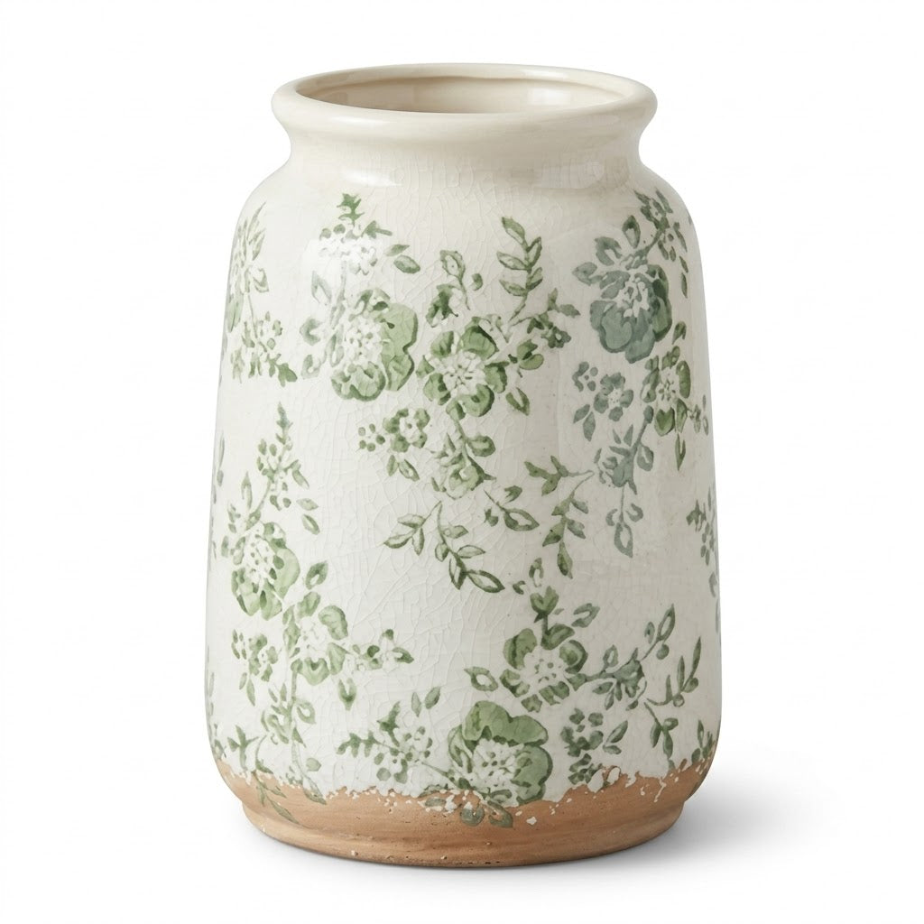 Rustic Sage Green Botanical Crackle Glaze Vase