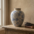 Antique-Style Blue and White Floral Crackle Glaze Vase