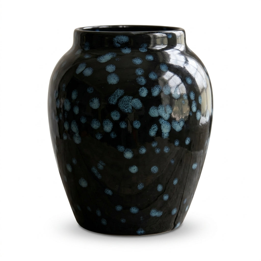 Obsidian & Blue Speckled Ceramic Vase