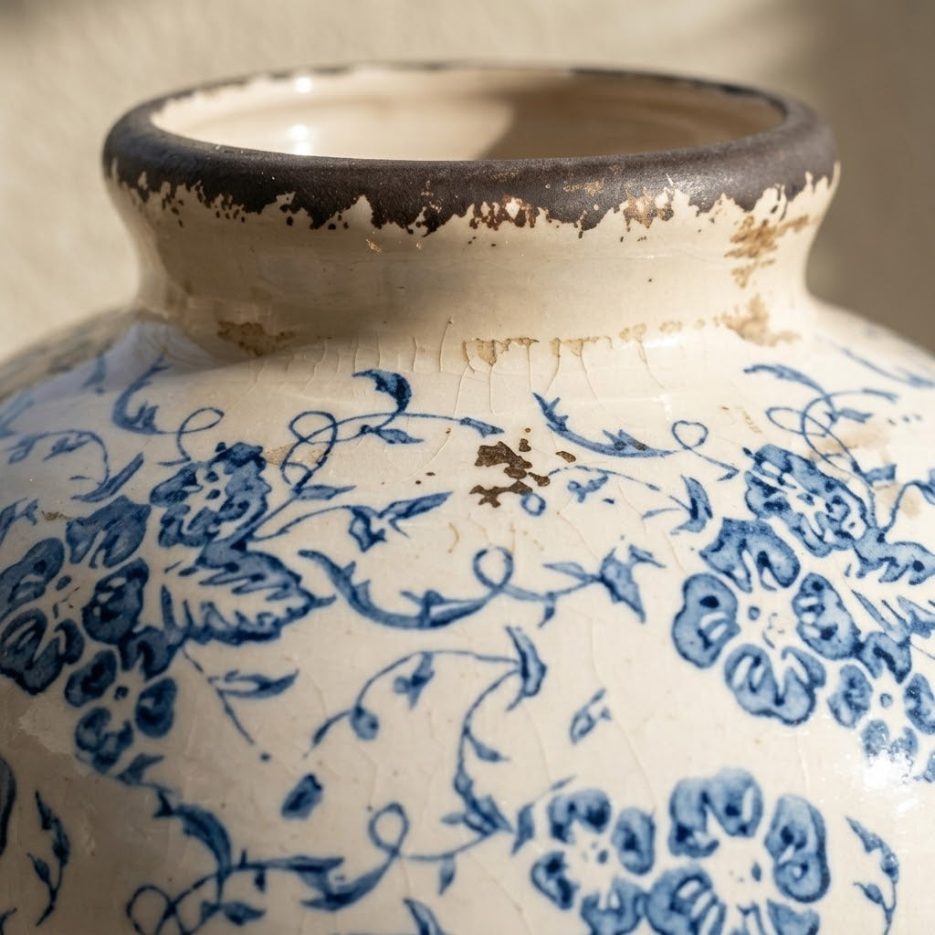 Antique-Style Blue and White Floral Crackle Glaze Vase